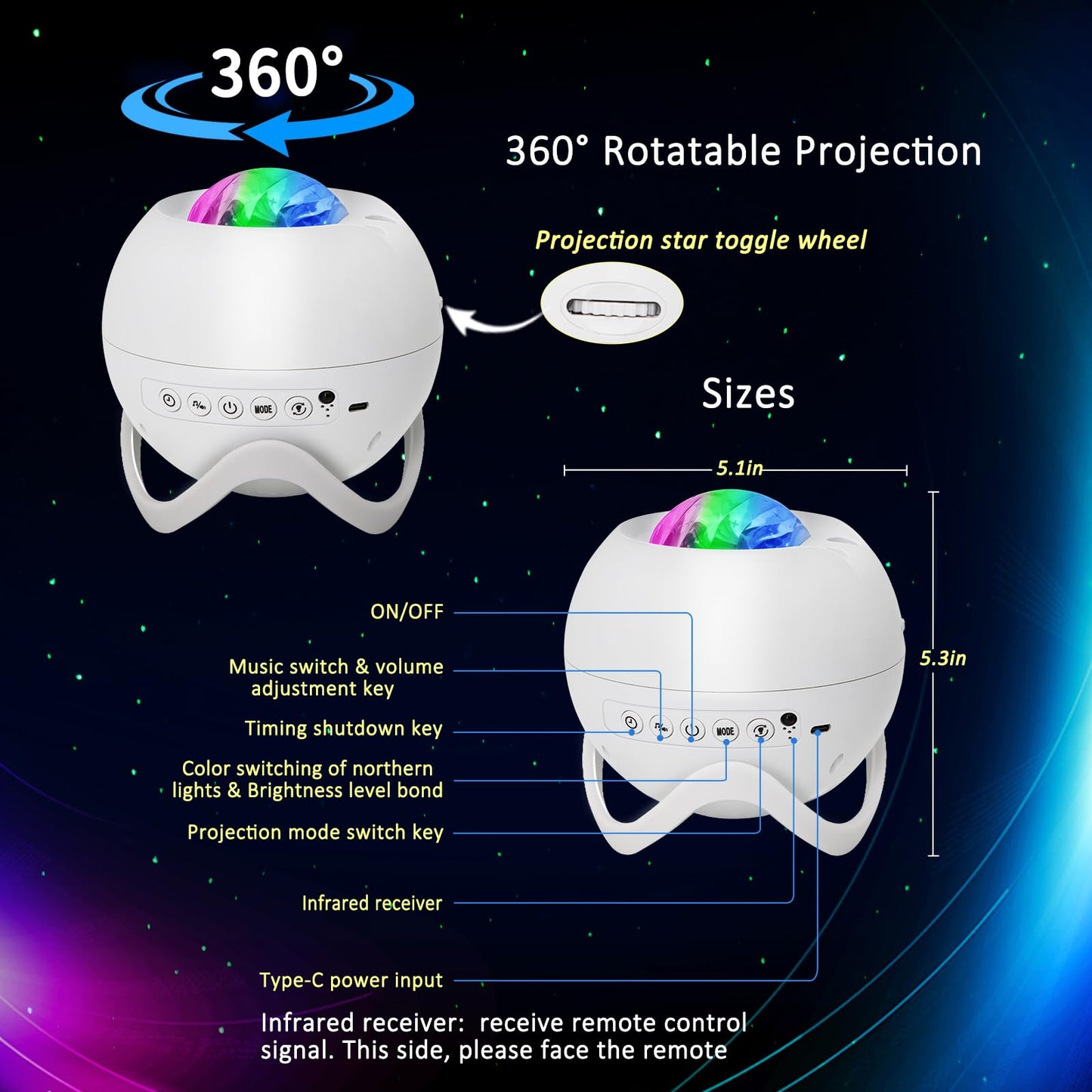 Galaxy Projector for Bedroom, Star Projector, White Noise with Bluetooth Speaker, Timer, Night Light,for Party, Living Room Decoration