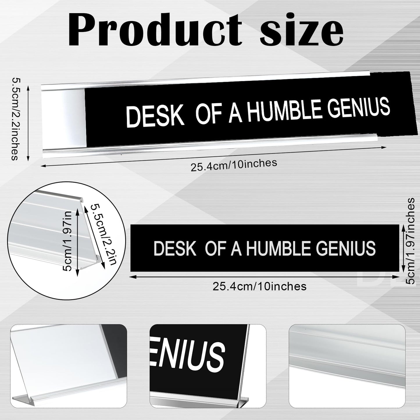 Menkxi Funny Desk Signs for Office, Novelty Nameplate Office Decor Black Desk Plaque for Women Men Coworker Gift Home Supply Accessories, 10 x 2 Inch(Desk of A Humble Genius)