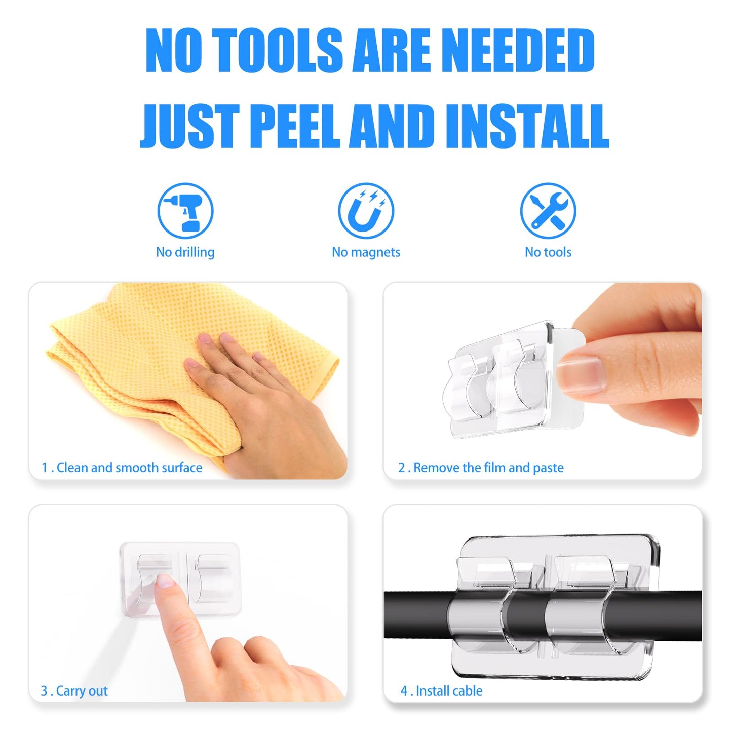 Keviyi Hooks for Outdoor String Lights Clips: 26Pcs Double Hooks for Hanging - Heavy Duty Clear Cable Clips with Waterproof Adhesive Strips - Outside Sticky Hooks Non-Slip No Drill