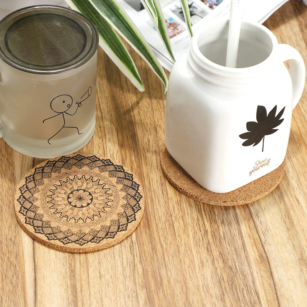 Soleebee Cork Coasters for Drinks, Reusable Cup Mat Round Cork Coasters Set for Home, Office, Bar, Restaurant - 4 Inches (Pack of 9)