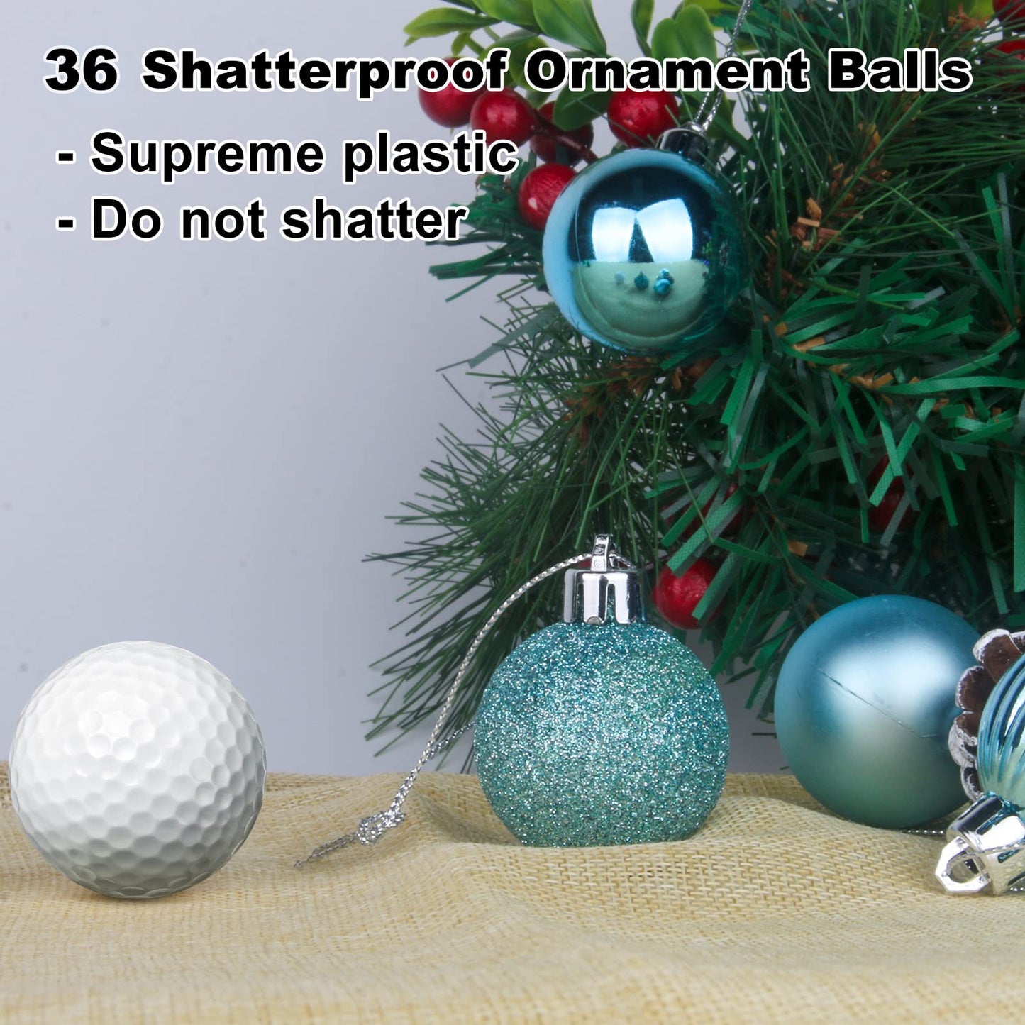 GameXcel Christmas Balls Ornaments for Xmas Tree - Shatterproof Christmas Tree Decorations Small Hanging Ball Sky Blue 1.6 inch x 36 Pack