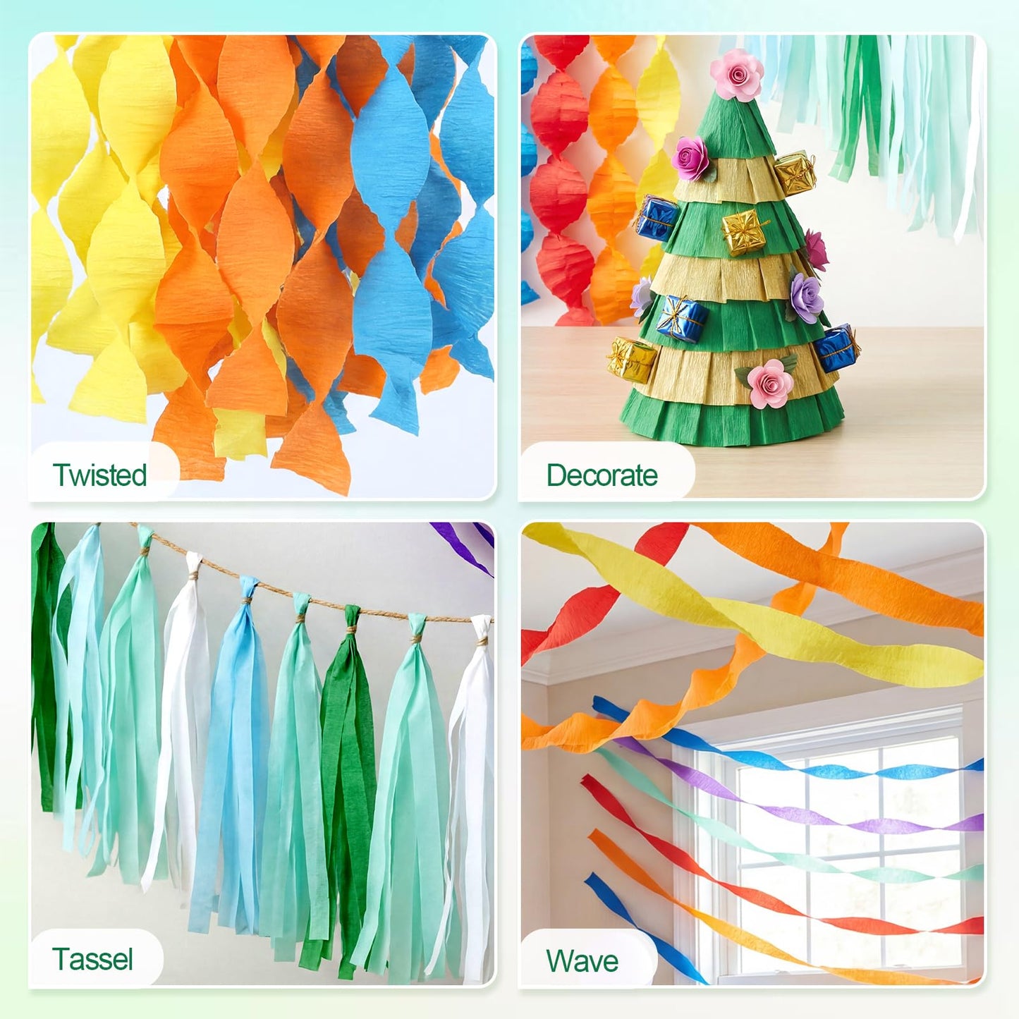 Party Crepe Paper Streamers 12 Rolls 984ft, Rainbow Streamers Party Decorations for Birthday Wedding Mother's Day Graduation Baby Shower Decor, 1.77 Inch x 82 Ft/Roll