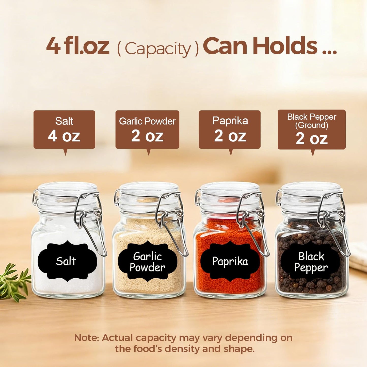 ComSaf Set of 12 Square Glass Spice Jars with Airtight Lids (4 Oz), Mini Favor Jars with Wire Clamp for Honey, Herbs & Farmhouse Kitchen Pantry Organization, with Funnel & Labels
