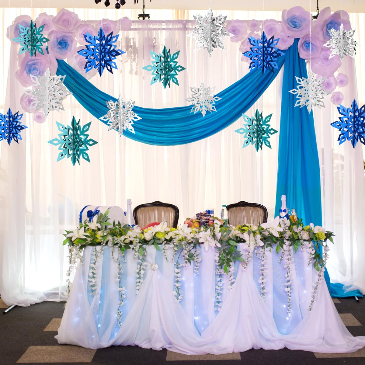 Snowflake Hanging Decorations - 3D Large Snowflakes Paper Hanging Garland for Christmas Winter Wonderland Holiday New Year Party Home Decoration 12PCS (White)