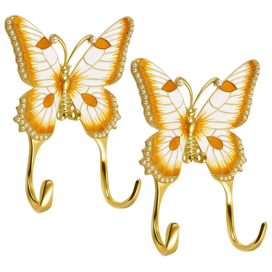 Otoolling 2 Pack Butterfly Decorative Wall Hooks, Antique Gold Vintage Metal Coat Hook for Hanging Towel Purse Hat Keys Clothes, Boho Home Decor for Entryway Bathroom Bedroom