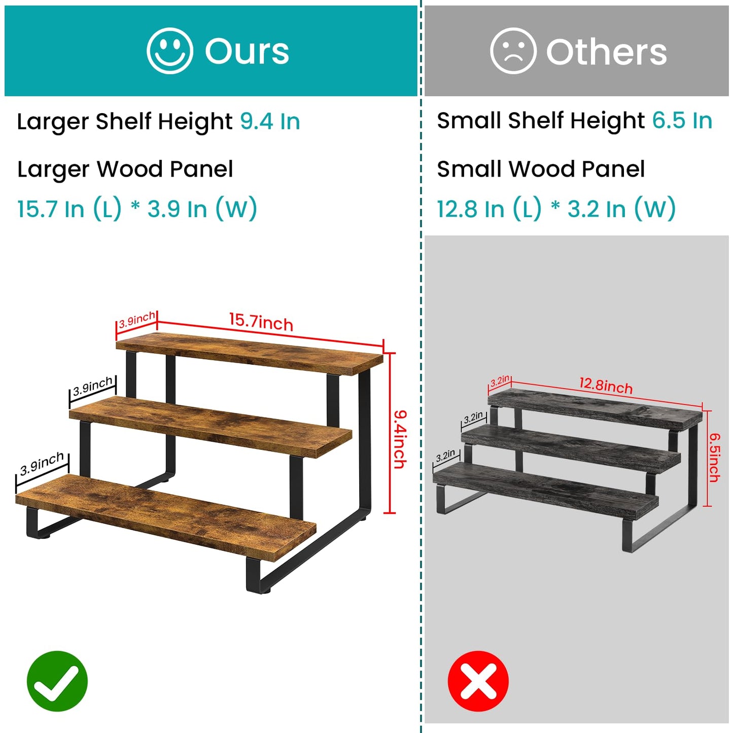 ELITEROO 3 Tier Wooden Display Riser Stand, Portable Products Display Shelf, 3 Step Straight Display Rack for Retail Tabletop, Countertop, Craft Shows, Farmers Market, Tradeshows, Vendors