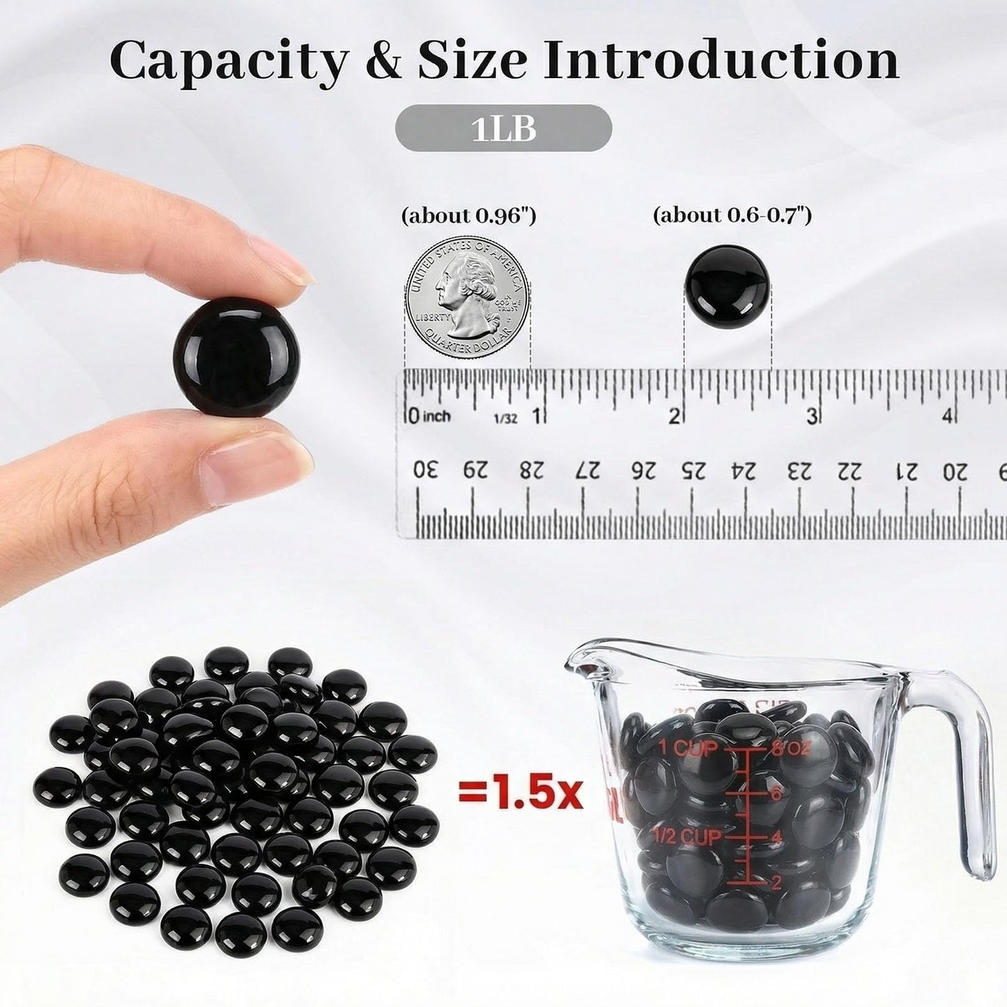 FUTUREPLUSX 1LB Black Flat Glass Marbles, Glass Pebbles Vase Filler, Dark Beads Fishbowl Decorative Gem for Table Scatter Home Decor