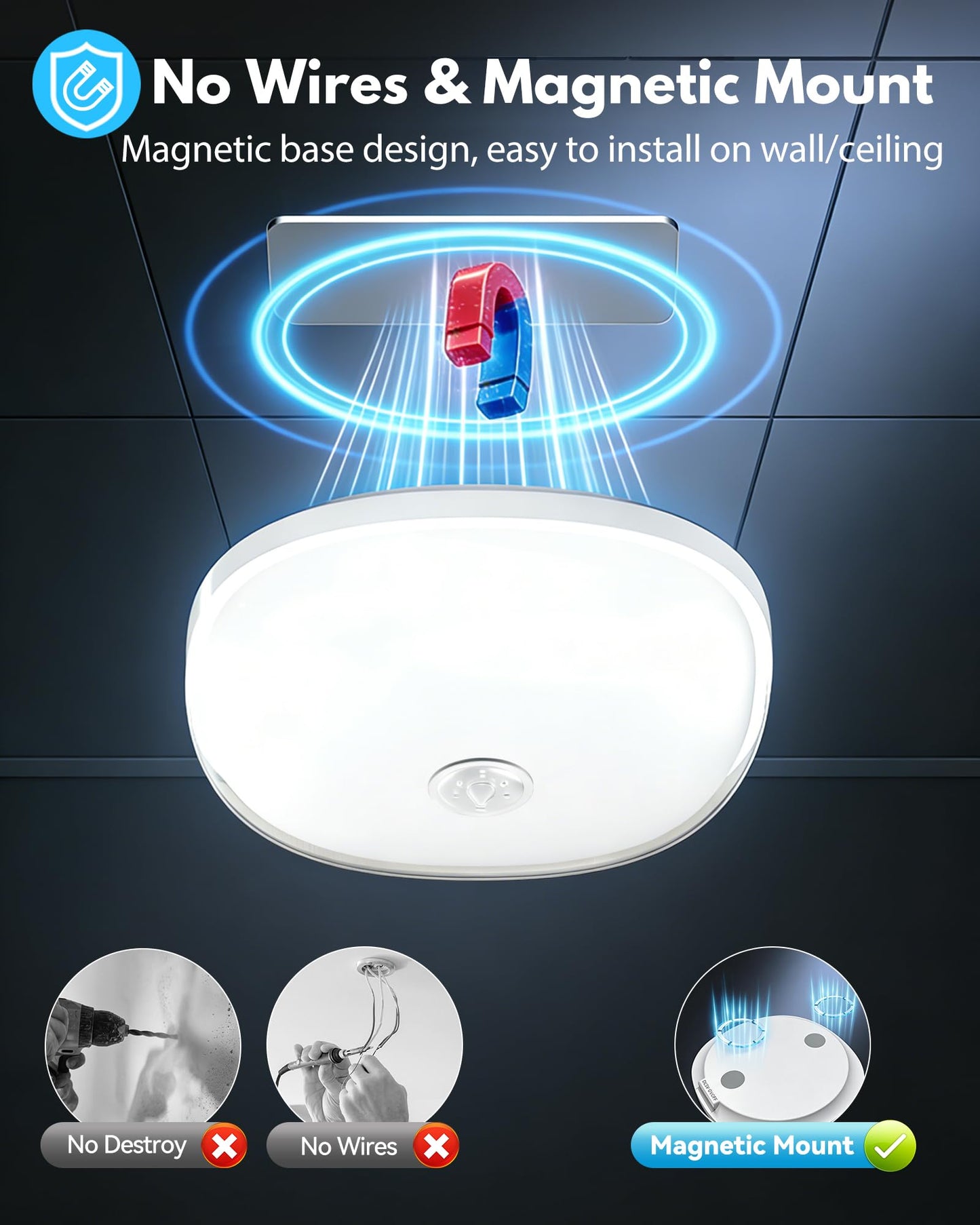 Gotopceed IP65 Waterproof Rechargeable Shower Light - 6″ 300LM Bright, 16 Colors Bathroom Mood Lighting with Touch & Remote, Magnetic Wireless Ceiling/Wall Light for Inside Shower/Bathtub