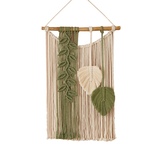TITA-DONG Macrame Wall Hanging, Boho Woven Leaf Tassels, Modern Art for Bedroom Living Room Decor, Green Yellow(Green)