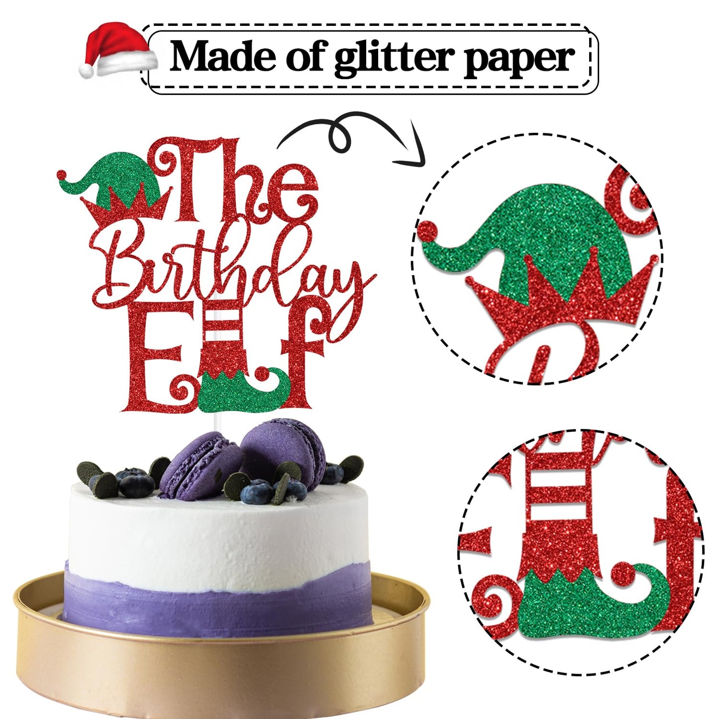 Red Glitter The Birthday Elf Cake Topper, I'm Back Elf Christmas Xmas Decor, Christmas New Year's Eve Birthday Party Decorations Supplies