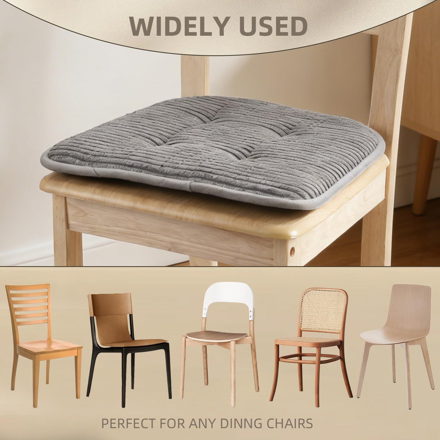 NBHUIYJJ Memory Foam Chair Cushion, U-Shape 17" x 15" Tufted Non-Slip Back Seat Cushion for Dinning Room, Office, Kitchen, 2 Counts, Grey