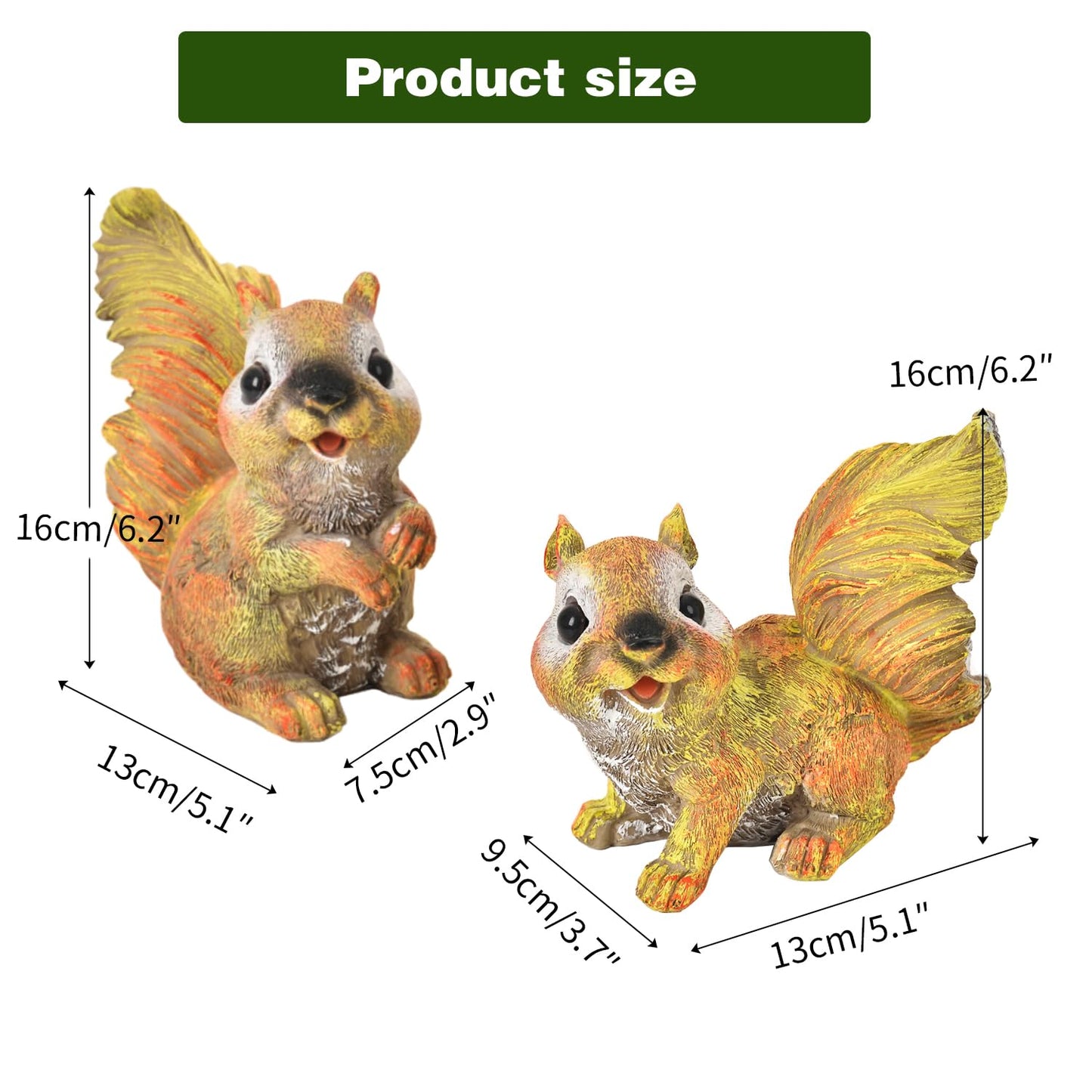 Sungmor Set of 2 Squirrel Outdoor Garden Statues, Resin Animal Sculptures Cute Squirrel Statue, Squirrel Figurines for Outdoor Lawn Yard Decor, Home Garden Ornament Housewarming Gift