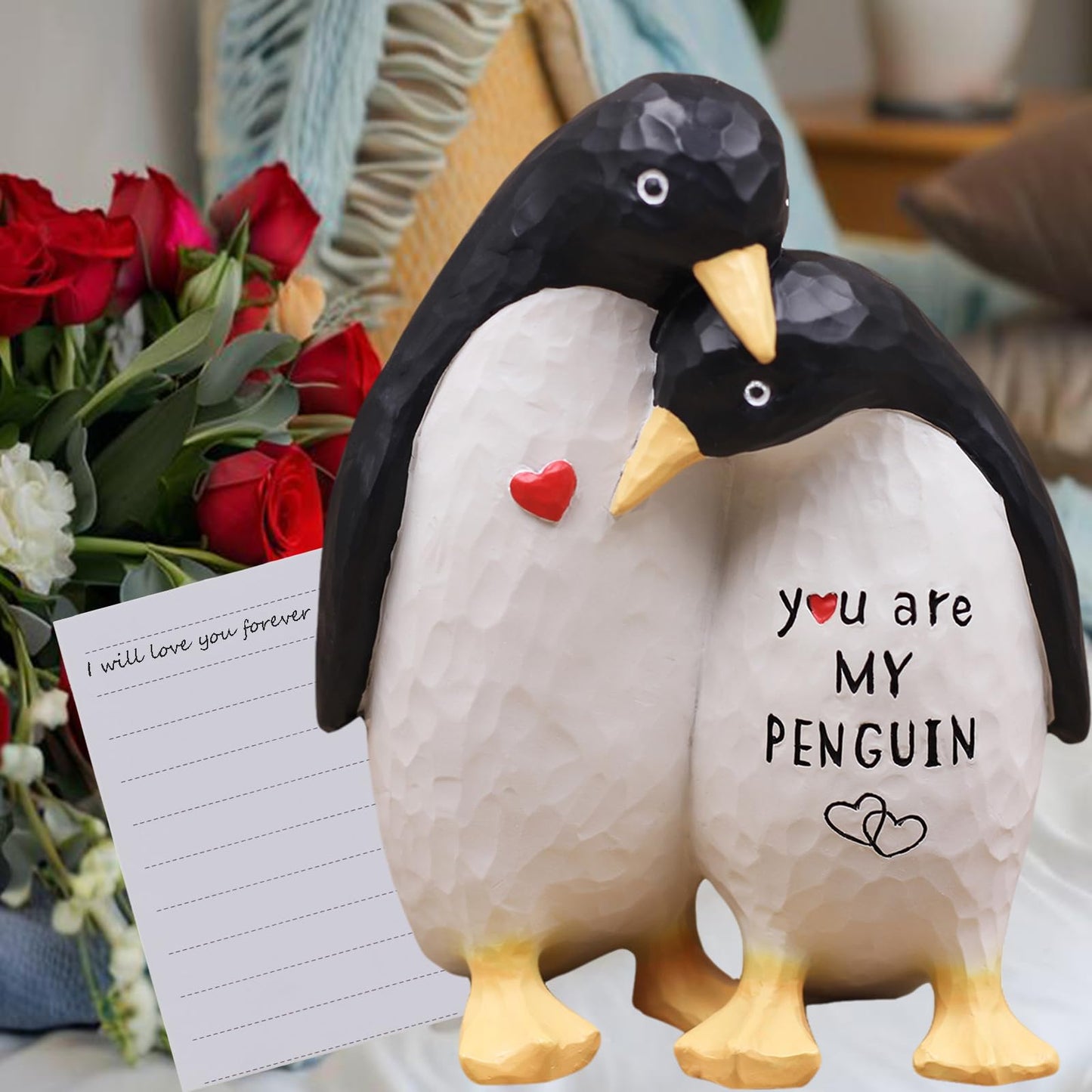 AUMELO Anniversary Wedding Gifts for Women Men Couple, Gifts for Him, Birthday Gift for Girlfriend Boyfriend, I Love You Gift for Wife Husband-Couple Penguin Figurine for Christmas Valentines Day