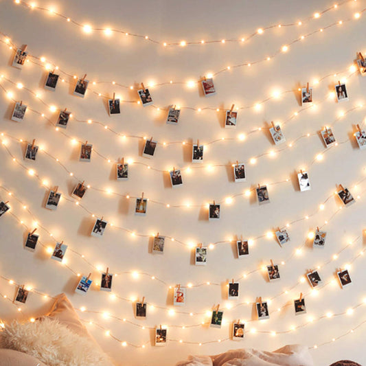 Photo Clip String Lights 17Ft - 50 LED Fairy String Lights with 50 Clear Clips for Hanging Pictures, Christmas Party Birthday Decoration - Perfect Dorm Bedroom Wall Decor Wedding Decorations