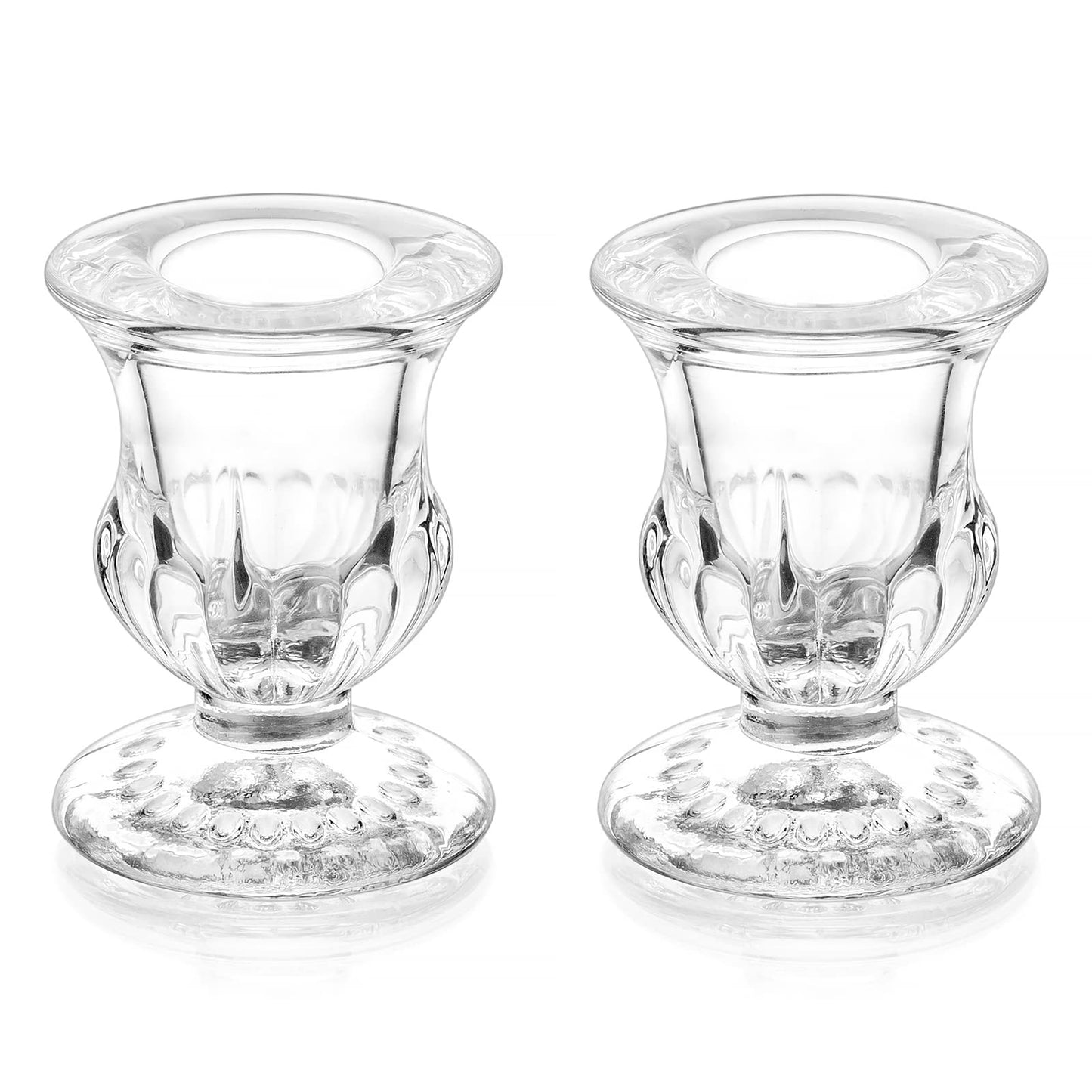 Romadedi Glass Taper Candle Holders - Clear Small Candlestick Holder Bulk, Thicker Glass Candle Sticks Set for Wedding Christmas Party Dining Table Table Centerpiece Decor, 2Pcs