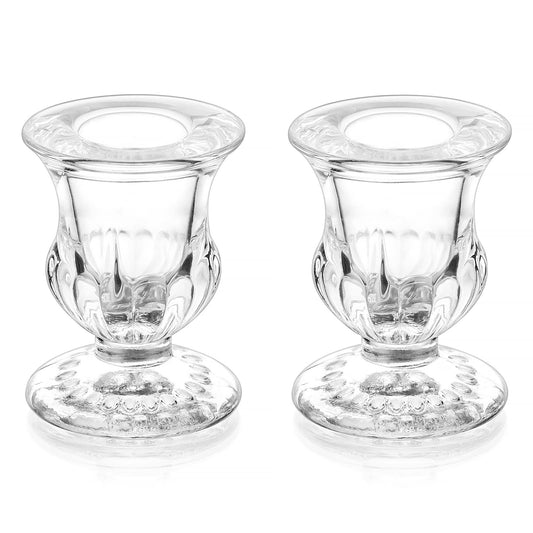 Romadedi Glass Taper Candle Holders - Clear Small Candlestick Holder Bulk, Thicker Glass Candle Sticks Set for Wedding Christmas Party Dining Table Table Centerpiece Decor, 2Pcs