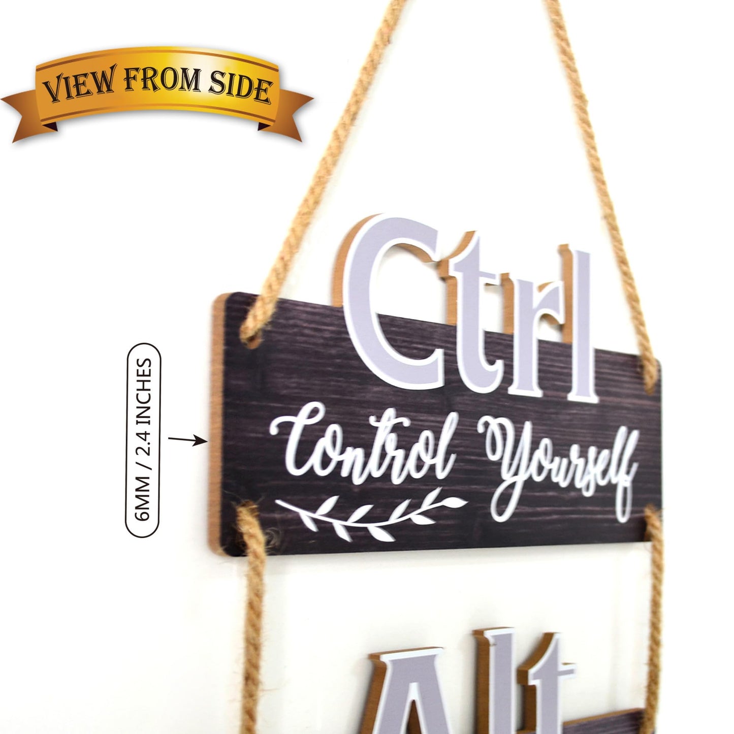 EXQUIDECA Ctrl Alt Del Motivational Wall Hanging Sign 3pcs - Affirmation Inspirational Wall Art For Home Office Living Room Bedroom Plaques Control Yourself