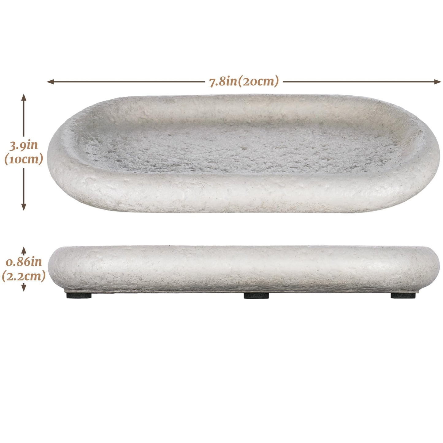 NiHome Natural Travertine Jewelry Tray for Bracelets, Necklaces, Rings, 7.8"x3.9"x0.86" Durable and Easy-to-Clean Key Dish, Minimalist Cement Organizer Decorative Tray for Bedroom, Vanity, Living Room