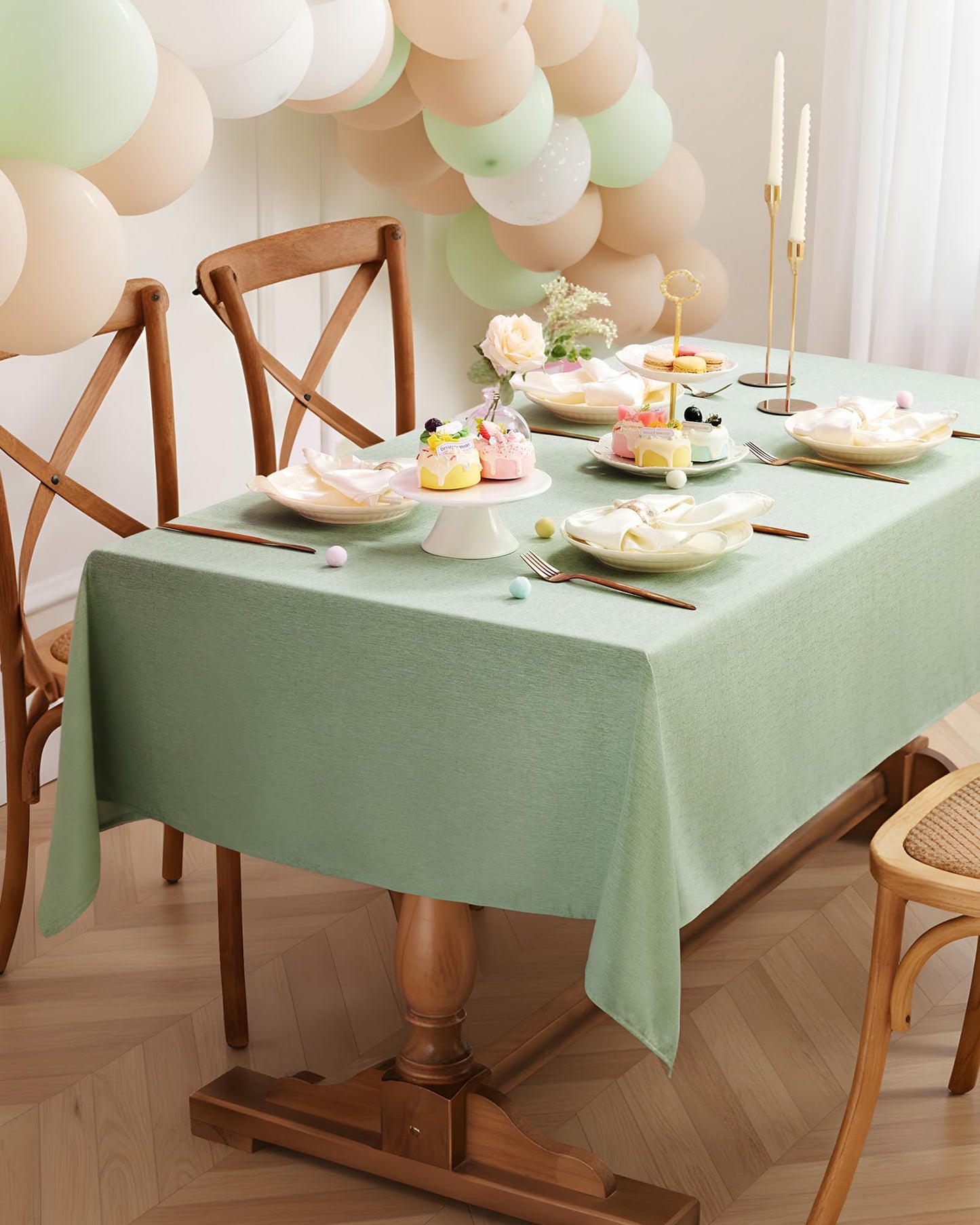 Pureegg Rectangle Linen Tablecloth Waterproof & Stain Resistant, Wrinkle-Free Table Cloth Adds Elegance and Protection, Ideal for Dining, Party, Wedding and Outdoor, 52 x 70 Inch, Sage Green