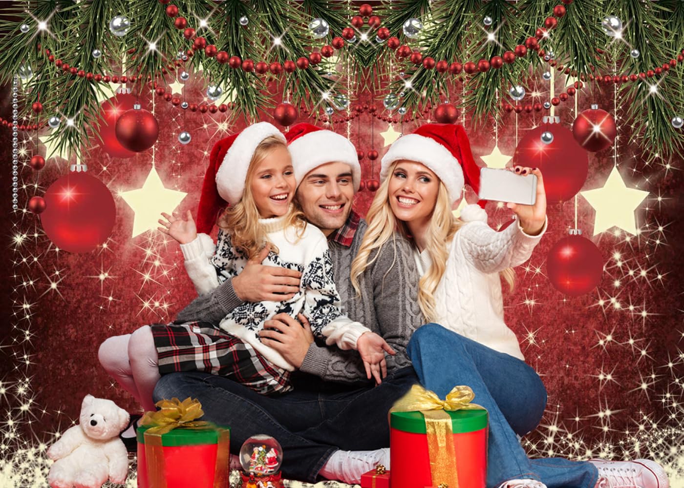 CHAIYA 7x5ft Christmas Backdrop Red Ball Xmas Merry Party Decorations for Family Holiday New Year Backdrop for Christmas Party Decoration Banner Photo Shoot