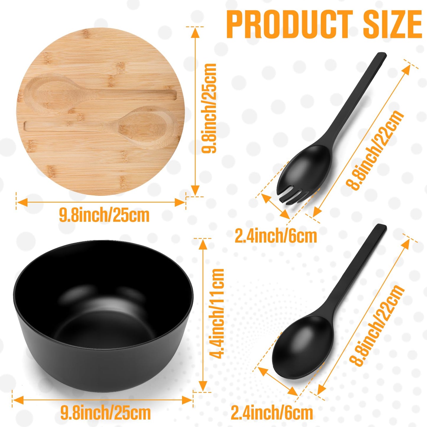 Bamboo Fiber Salad Bowl, Large Bamboo Salad Bowl with Lid Spoon and Fork, 9.8inches Mixing Bowl with Servers bamboo wooden salad bowl with lid for Salad Fruits Pasta Vegetables
