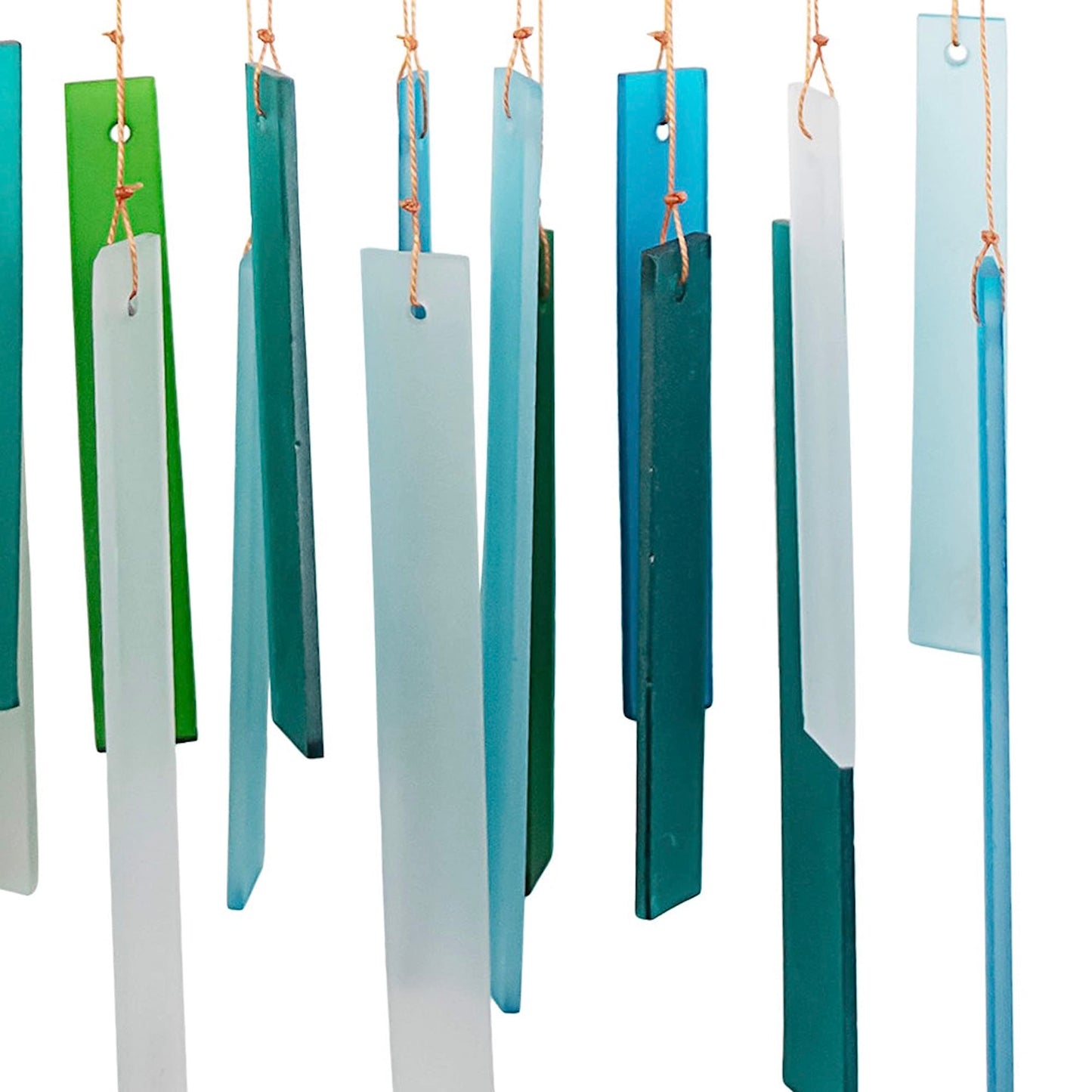 Blue Handworks Sea Glass and Driftwood Chime - Sandblasted Glass and Found Wood Hand Crafted Wind Chime