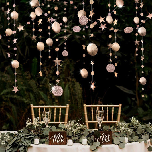 Decor365 Twinkle Star Garlands Champagne Gold Party Decorations Stars Banner Ceiling Hanging Decor Streamer Backdrop for Birthday Bachelorette Christmas New Year Eve Starry Night Theme Party Decor