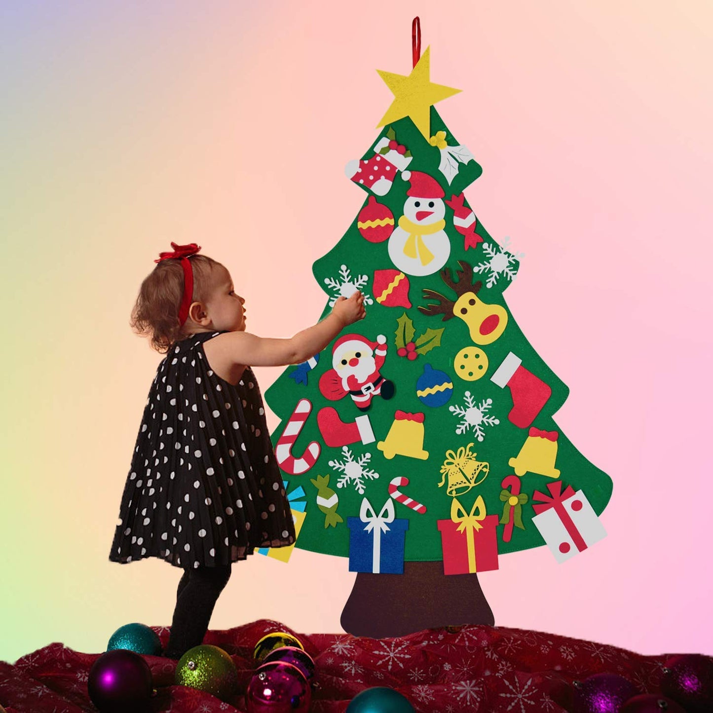Fayoo DIY Felt Christmas Tree for Toddlers, Montessori Xmas Gift for Kids Wall Hanging Decorations Educational Art with 30pcs Ornaments