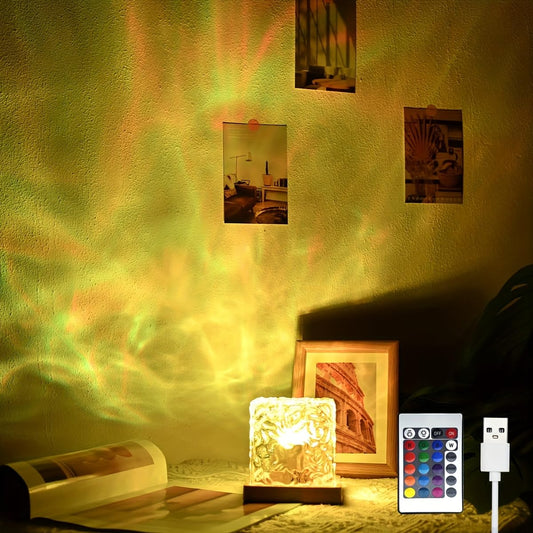Northern Lights Ocean Wave Projector Light, Galaxy Light Projector, 16 Colors Gradual Rotating Flame Water Ripple Ambient Night Light Non-Wood for Bedroom, Room Decor, Kids Room (Plug-in)