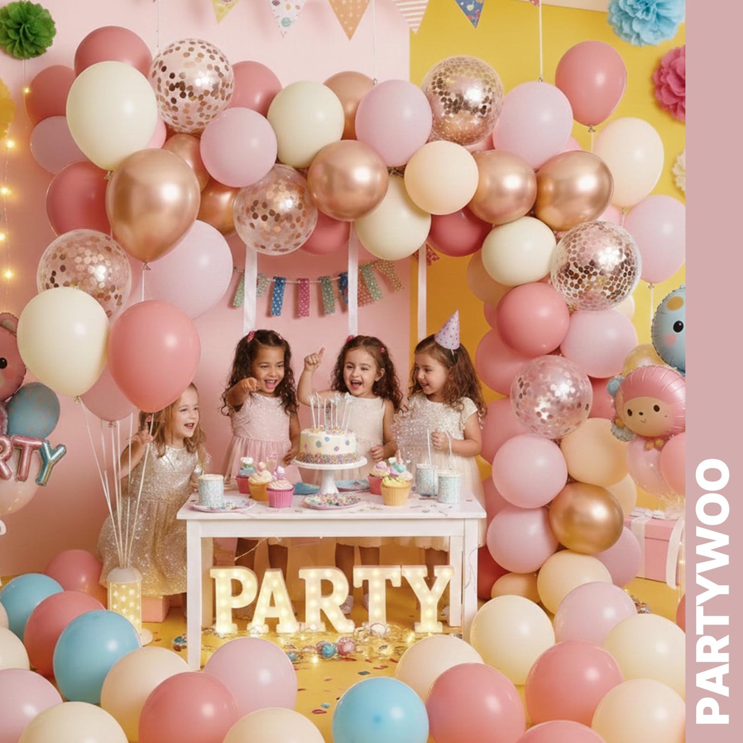 PartyWoo Dusty Pink Balloons 66pcs 12 Inch Blush Rose Pink Metallic Rose Gold Nude Boho White Sand Confetti Balloons for Baby Shower Birthday Gender Reveal Wedding Anniversary Party Decorations