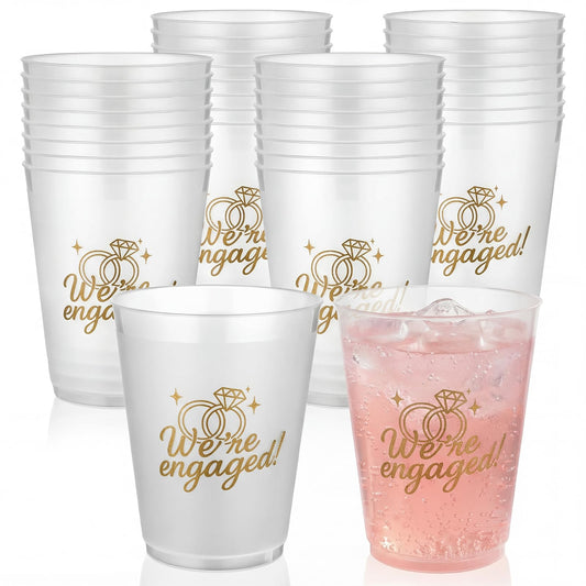 Yungyan 24 Pcs 16 oz We Are Engaged Cups Cute Bride Reusable Plastic Frosted Cups for Bachelorette Party Supplies Favors Wedding Bridal Shower Decoration (Engaged Party)