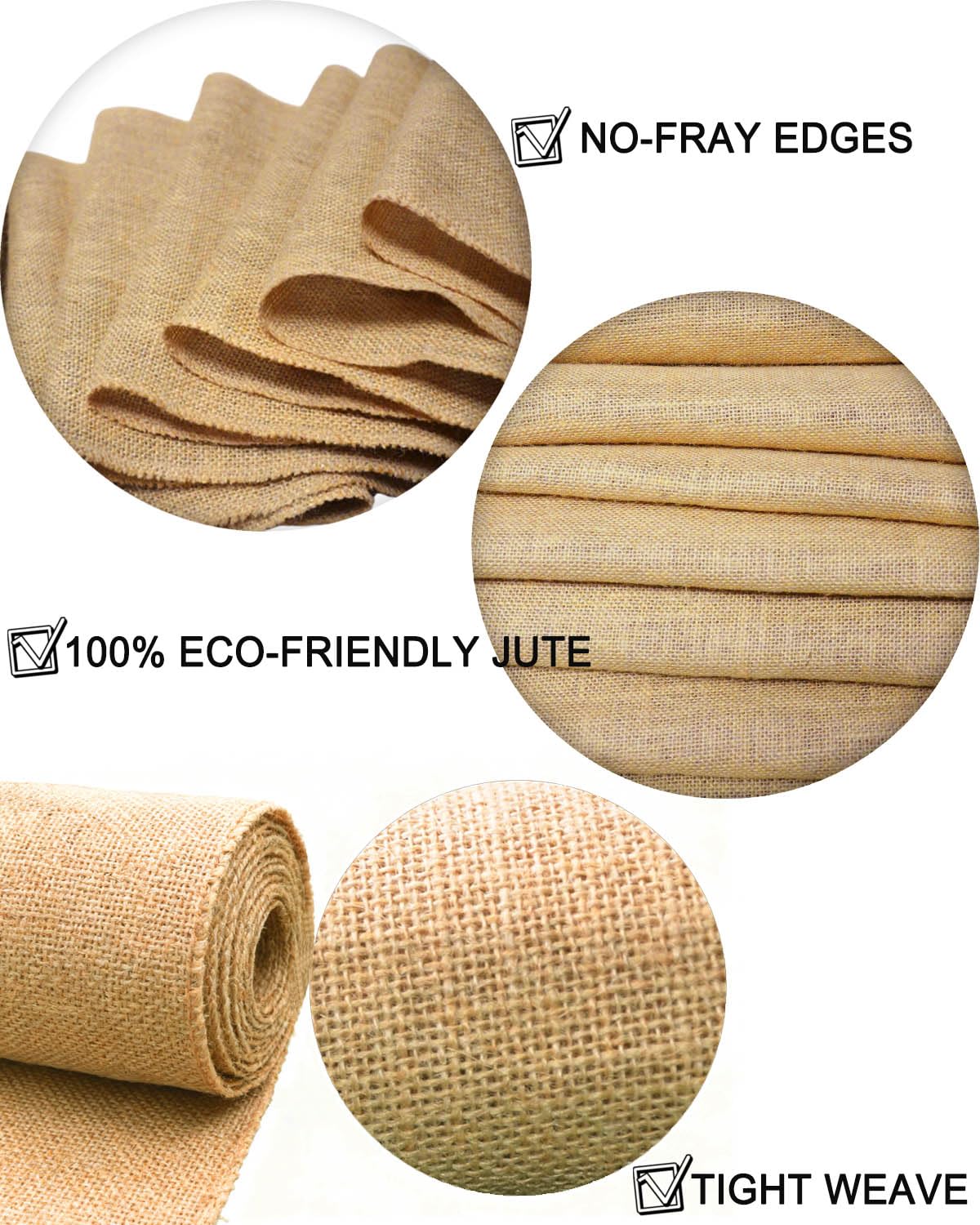 Burlap Table Runner 12×108 Inch – Rustic Jute Fabric Roll with No-Fray Edges – Natural Farmhouse & Wedding Table Décor – Eco-Friendly Hessian Cloth for Parties & DIY Crafts