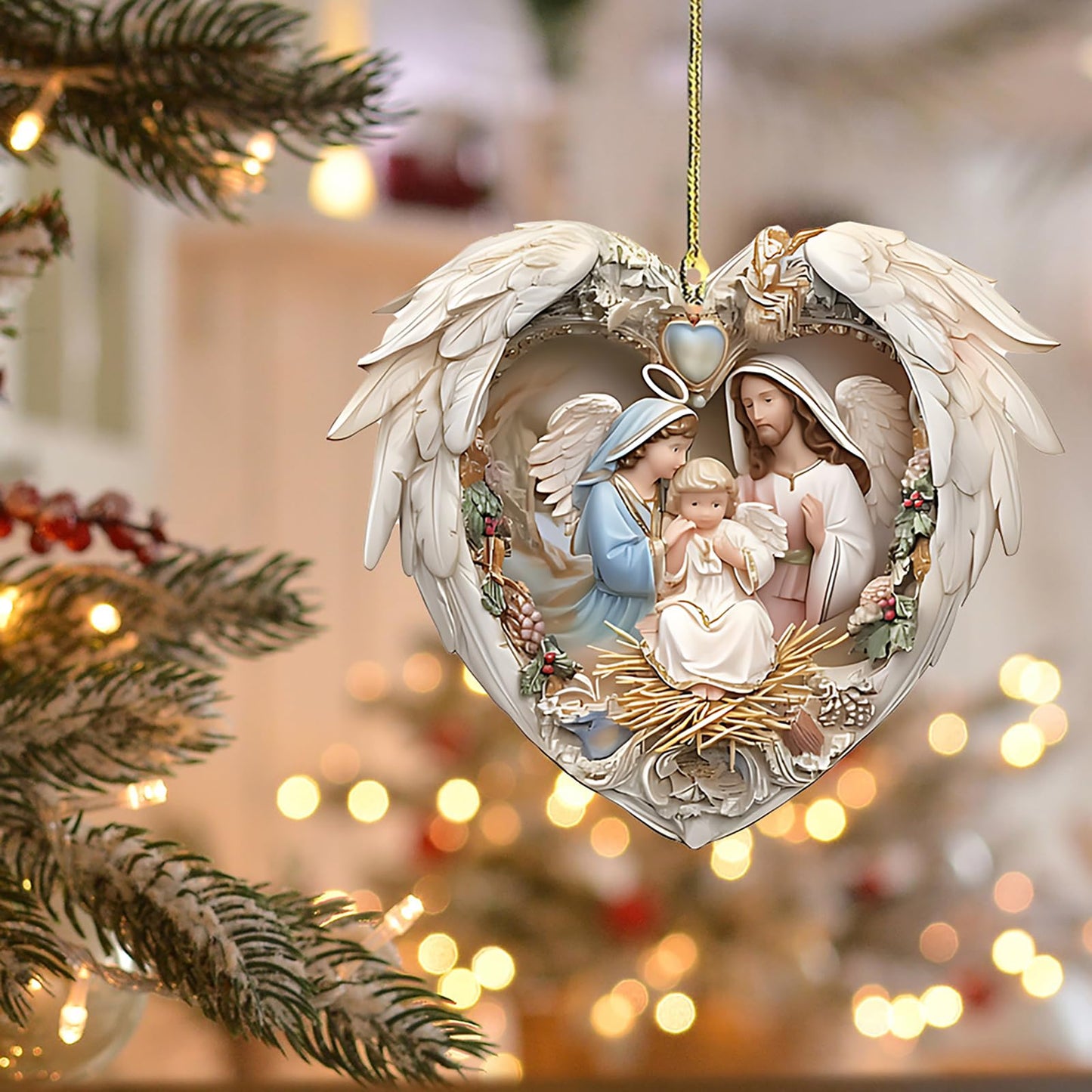 Chiristmas Gifts for Women Friend, Acrylic Decorative Hanging Pendant Heart Shaped Ornaments for Door Tree Car Decor (A)
