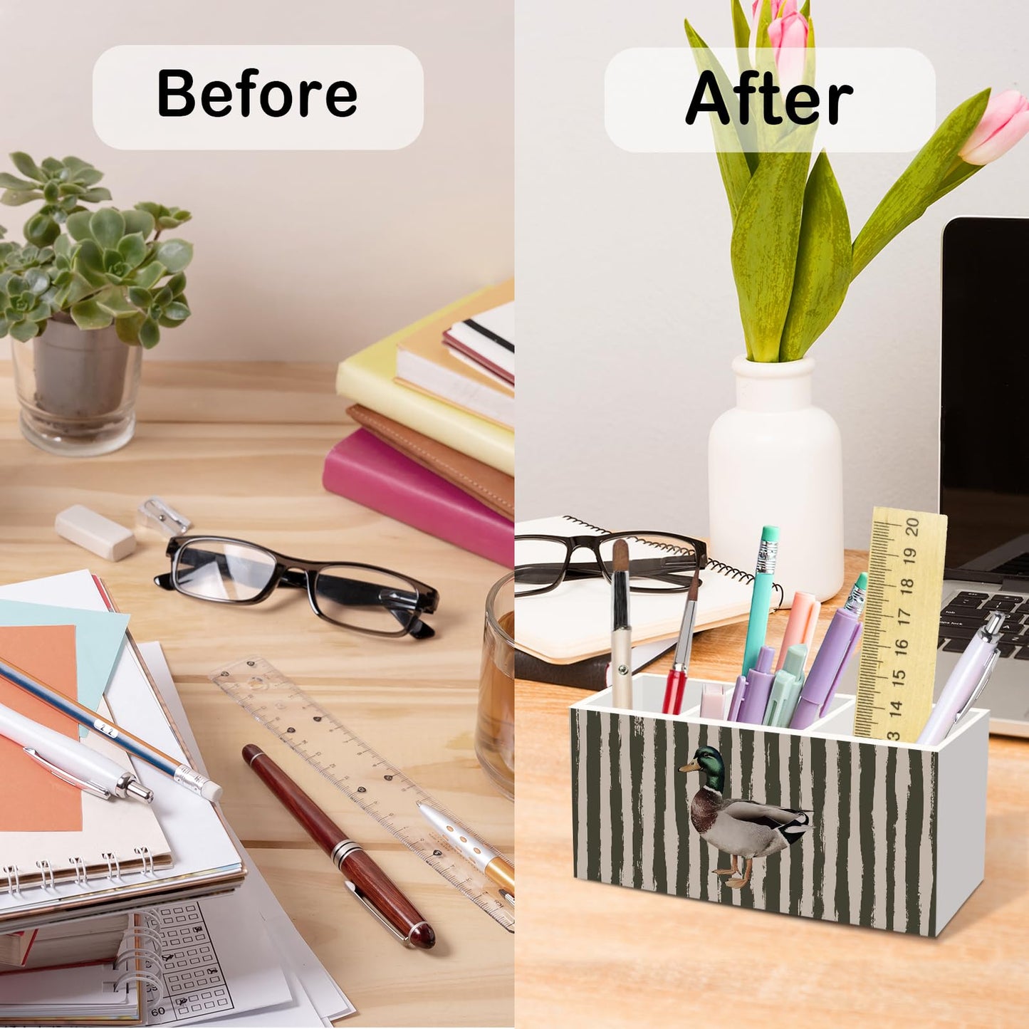 nvucamd Mallard Duck Pen Pencil Holder for Desk, Preppy Olive Ducks Office Desk Accessories, Trendy Cute Mallard Duck Pen Holders Organizer for Nursery Classroom Bathroom