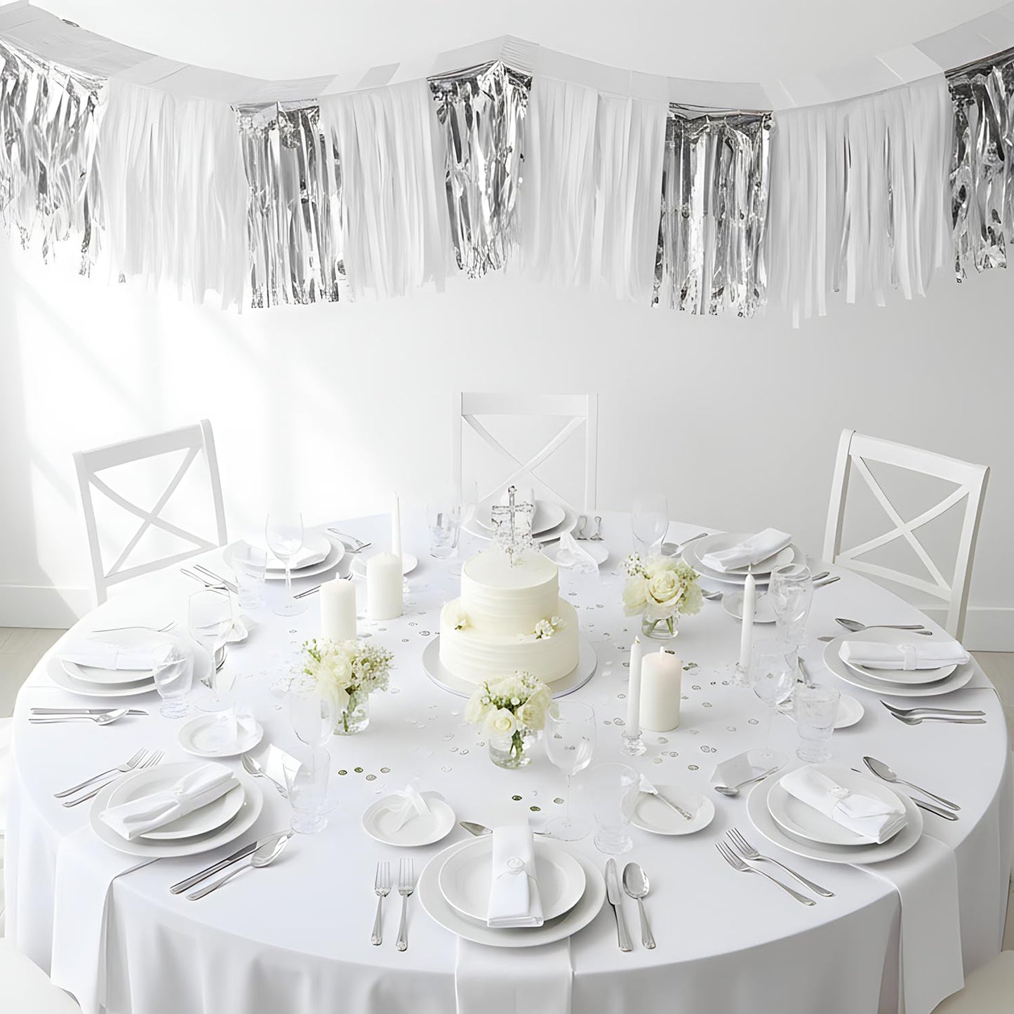 Fun Express 12 Ft. Silver Metallic Foil & Tissue Paper Ceiling Decoration