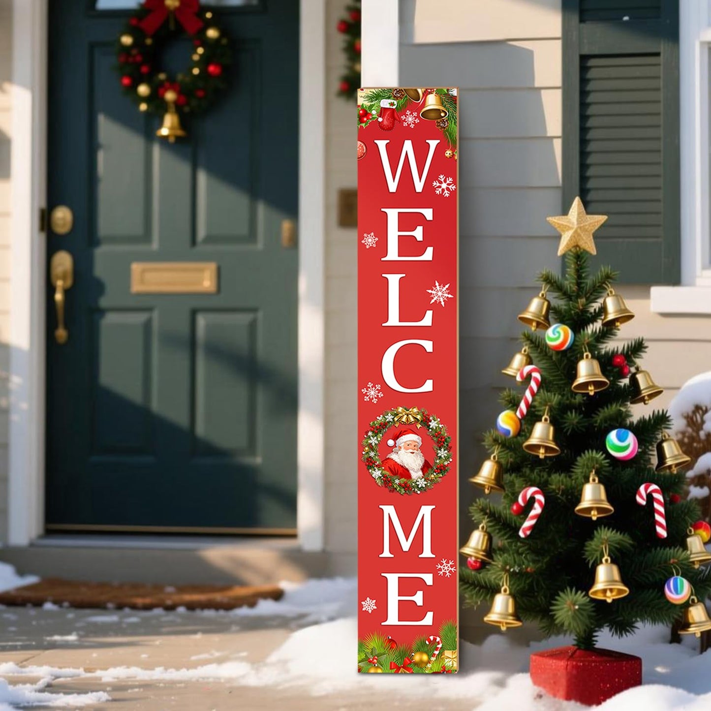 Christmas Welcome Sign for Front Porch Standing, Christmas Wooden Sign, Welcome Porch Sign for Outdoor Yard Wall Decorations 47.2" H (Welcome)