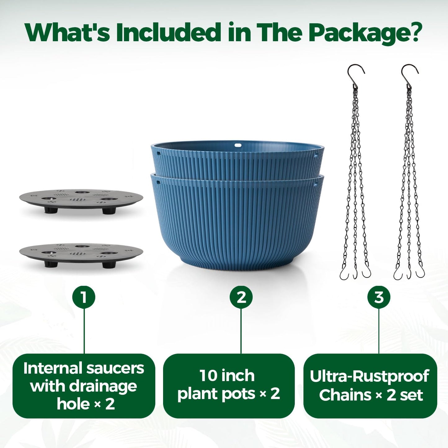 T4U 10 Inch Hanging Planters for Indoor Outdoor Plants, Hanging Baskets for Plants Pack of 2, Self Watering Hanging Pots with Drainage Hole for Garden Home Decor, Blue