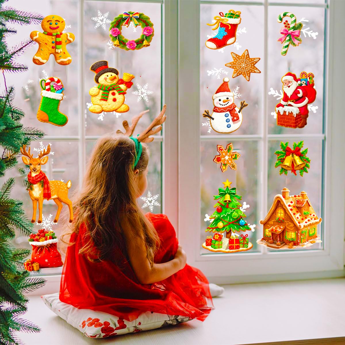 Christmas Window Clings,9 Sheets Christmas Party Window Clings Decoration, Decals for Glass Windom Indoor and Outdoor Home Decor, Santa Claus,Snowman