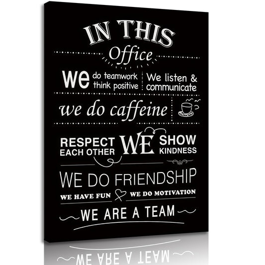 GEFQBBLD In This Office We Are A Team Canvas Wall Art, Black and White Motivational Teamwork Quote Print, Vintage Typography Office Decor for Workplace Break Room 12X16