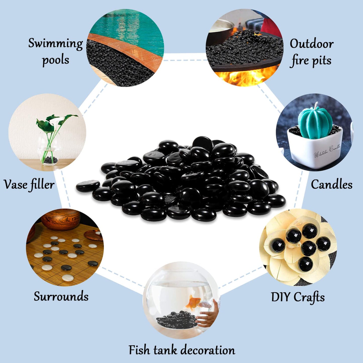 Sukh Flat Black Glass Marbles - Decorative Beads Glass Nuggets Gems Filler Vase,Scatter on Tables Stones Gas Fireplace Fish Tank Rocks for Various Craft Projects and Home Decor Items