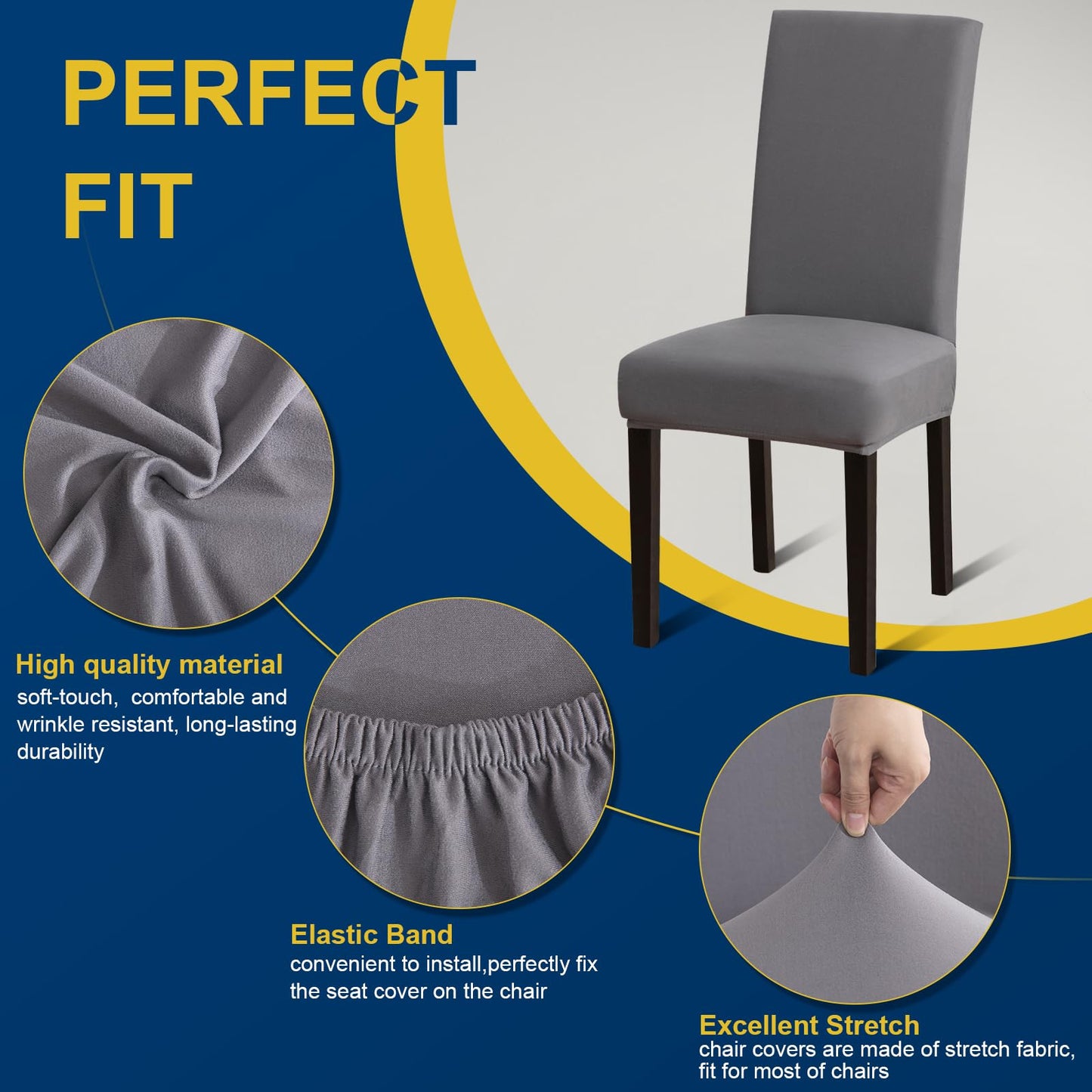 Fafua Chair Covers, Stretch Kitchen Dining Room Chair Covers Set of 6, Removable Washable Dining Chair Slipcovers for Home, Hotel, Banquet