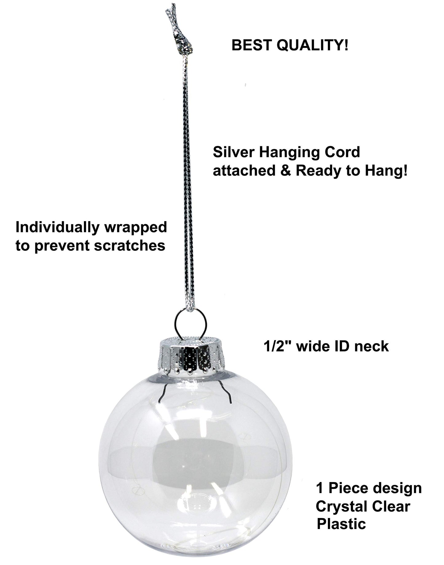 Creative Hobbies® - Bulk Value Pack of 25 pcs - 67mm (2-5/8 Inch) Round Clear Plastic Ball Ornaments - Great for Crafting DIY Christmas Ornaments
