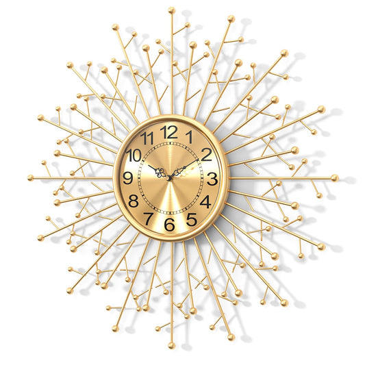 DAYDAYART Large Modern Gold Wall Clock Decorative Mid Century Sunburst Branch Wall Clocks, Minimalism Metal Silent Clock, Luxury Home Gift Decor for Living Room, Bedroom, Dining Room, 24 inch