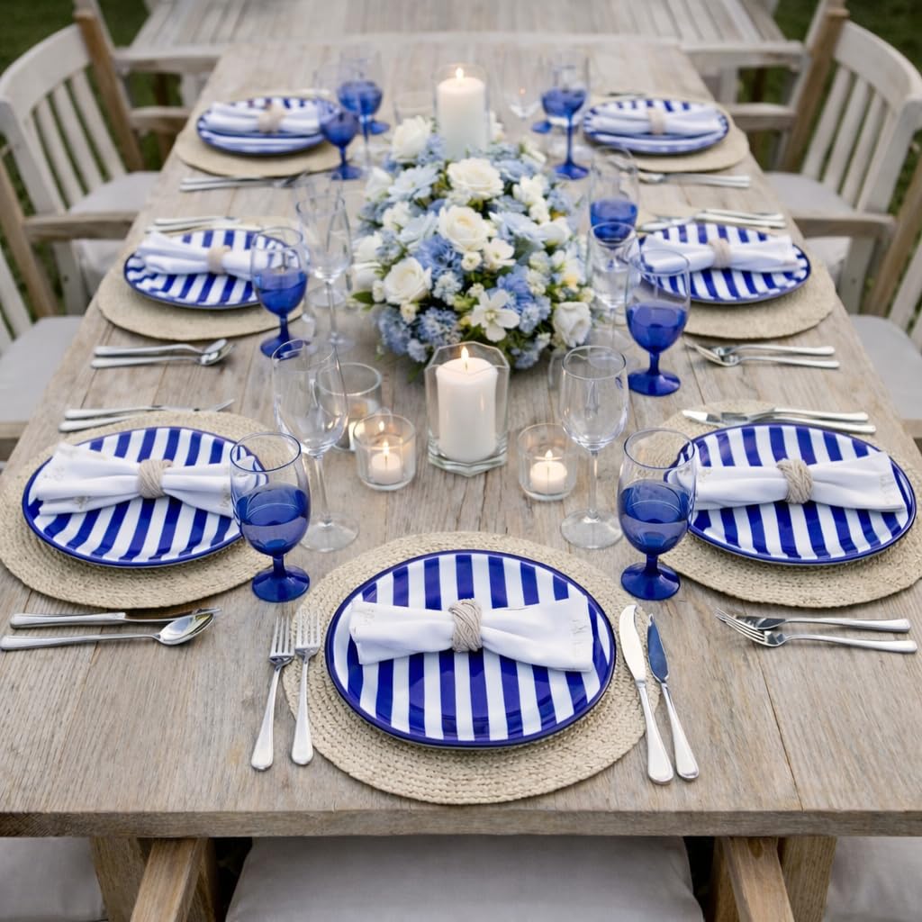 City to Cottage Handmade Dark Navy Blue Stripe Glazed 7.9inch/20cm Side Plate, Dessert Plate, Unique Ceramic Dinnerware, Housewarming Gift