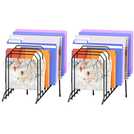 Gawerk Incline Metal Desk Magazine Folder Holder, Sorter Desk File Organizer with 8-Section Vertical Compartments Rack File Organizer for Office, Home, School (2 Pack)