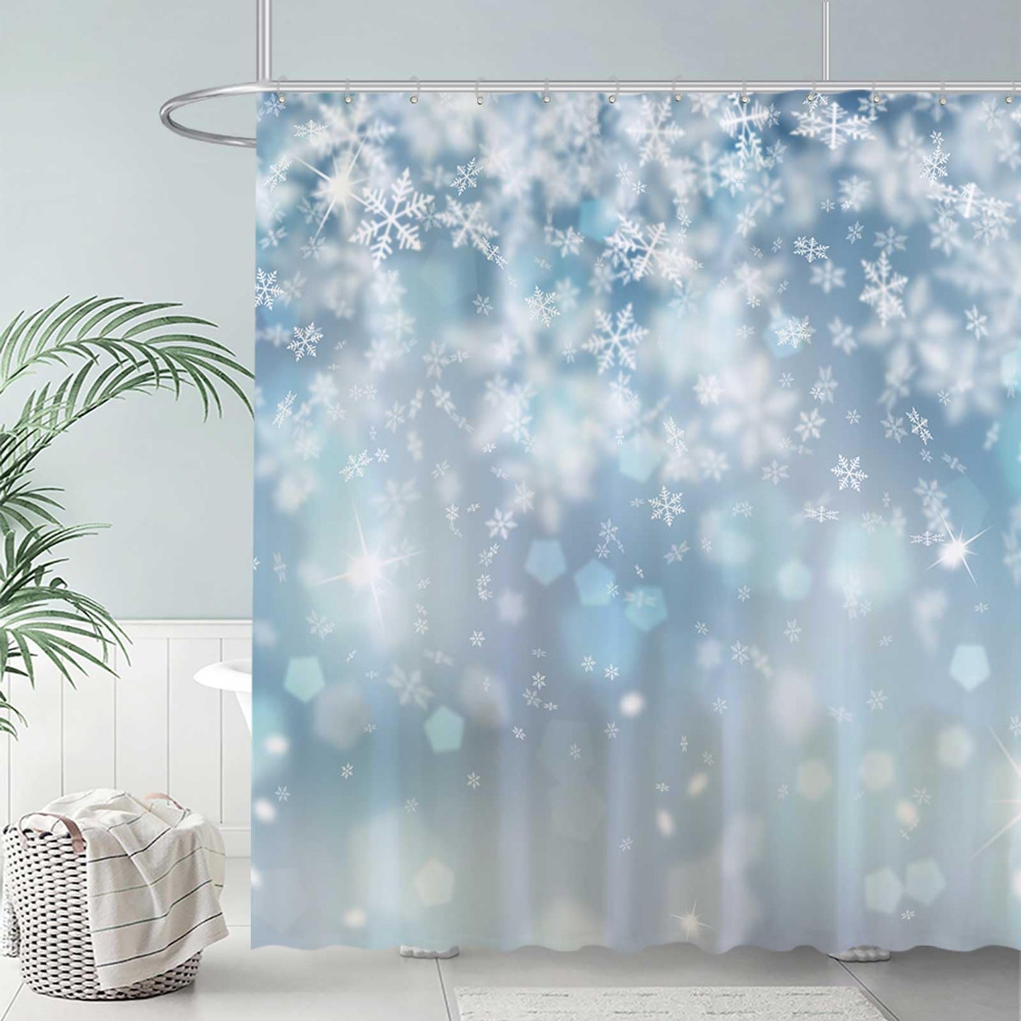 Allenjoy 72x72 inch Winter Shower Curtain Falling Snowflake Bokeh Ice Wonderland Bathroom Curtain Durable Waterproof Fabric Bathtub Sets Home Decor