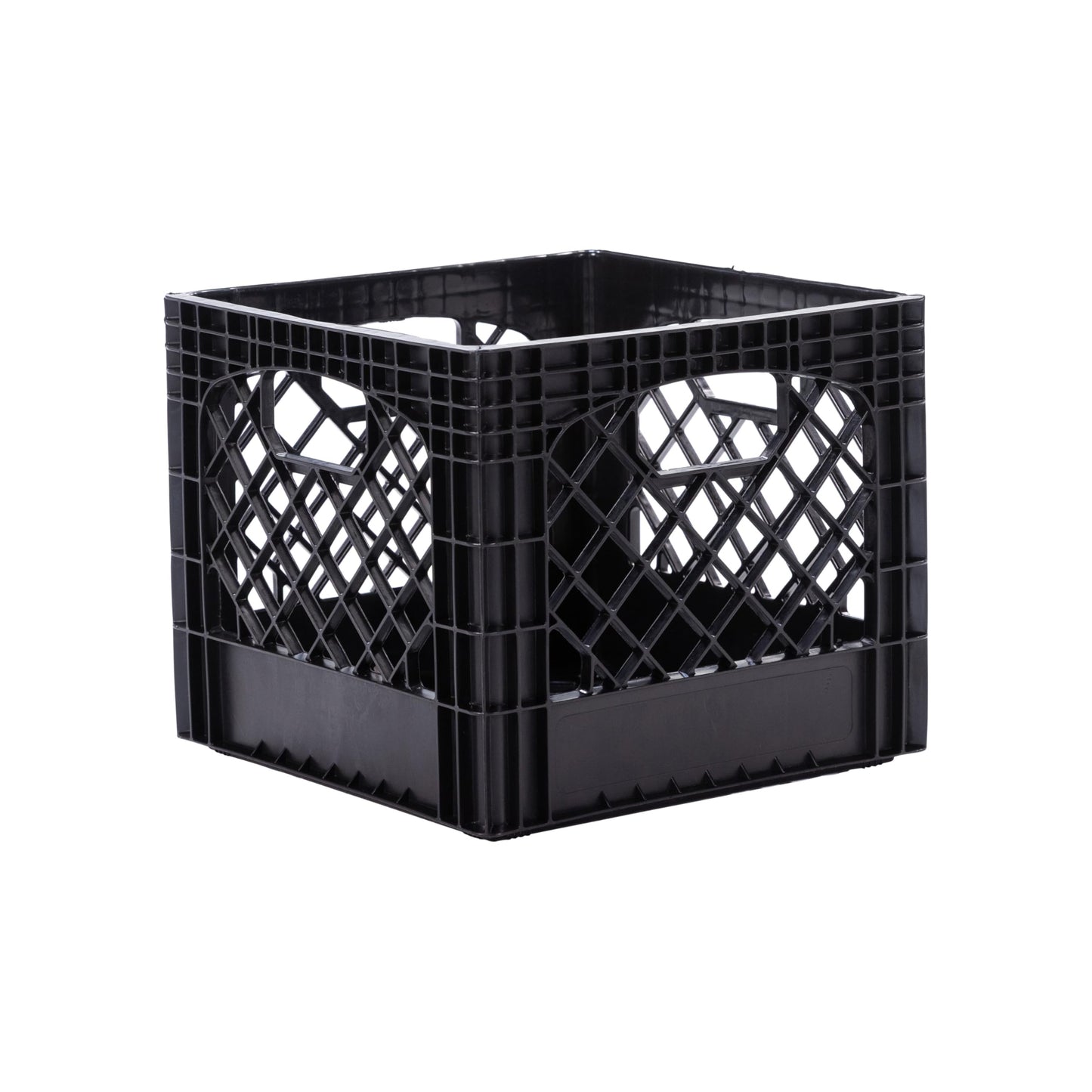 Plastic Milk Crate Storage Tote with Handles, 16-Quart Stackable Cube Organizer for Garage, Home, and Office, Made in the USA, 13" x 13" x 11" (1-Pack) - Black