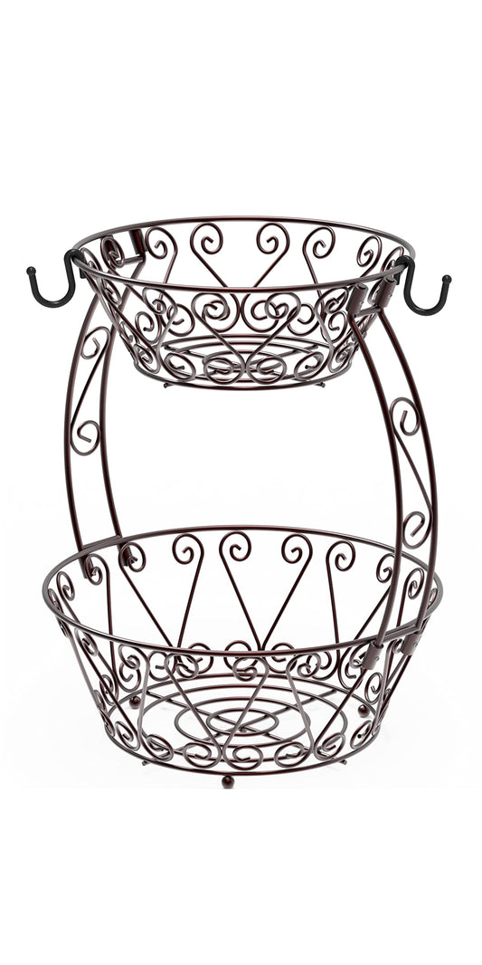 Simple Houseware 2-Tier Countertop Fruit Basket Bowl Storage, Bronze