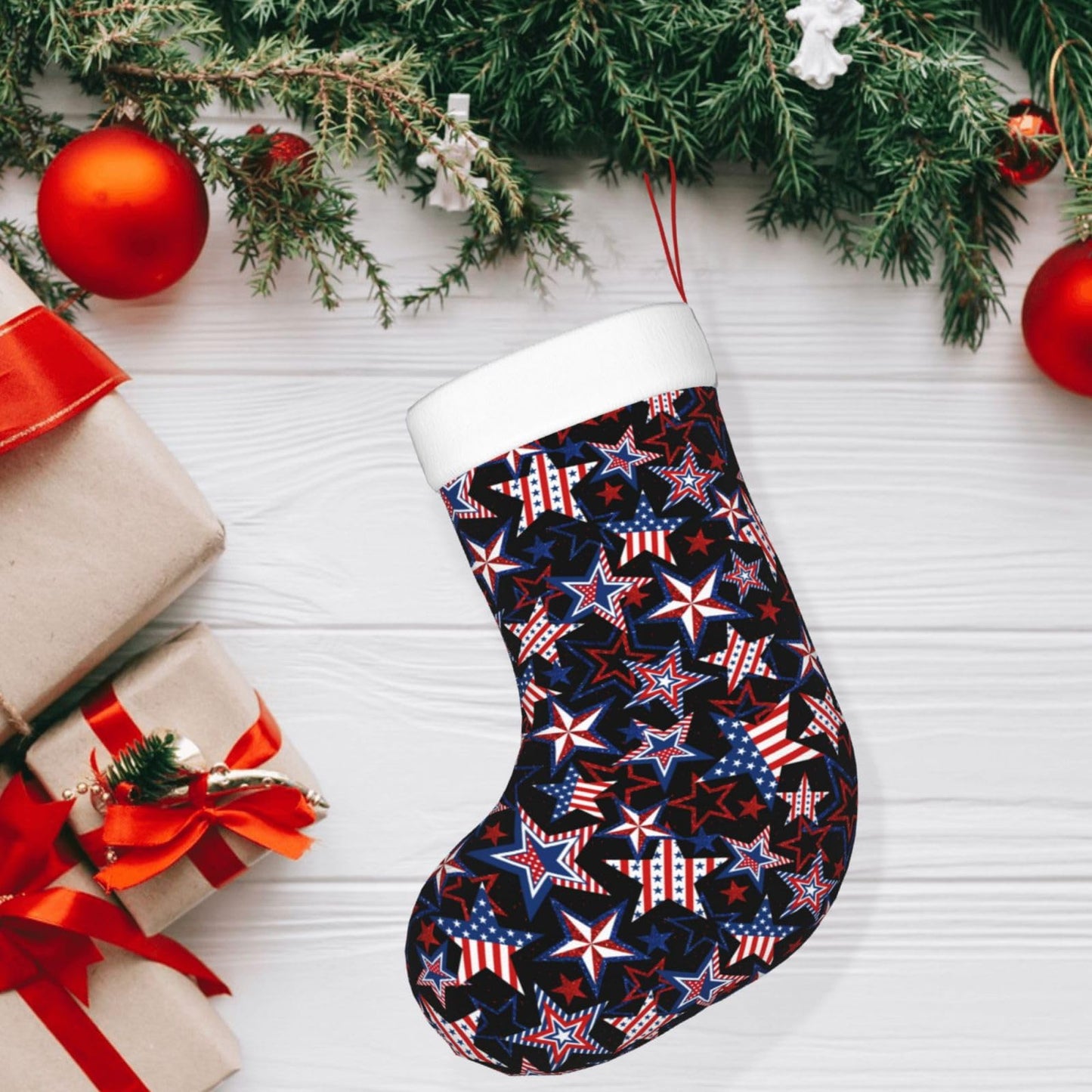 Odfovowo American Patriotics Christmas Stockings, 17.7 Inches Xmas Stockings Fireplace Hanging Socks Ornaments for Family Holiday Party Decorations Gifts