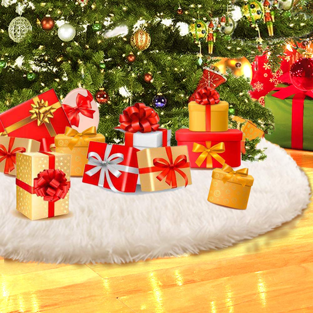Konsait Plush Christmas Tree Skirt - Round Snow White Xmas Tree Mat Base Cover for Holiday Home Decorations,31Inch/78CM